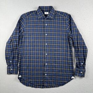 Cordone Italy Blue Plaid Long Sleeve Collared Button Down Flannel Shirt 16.5 42